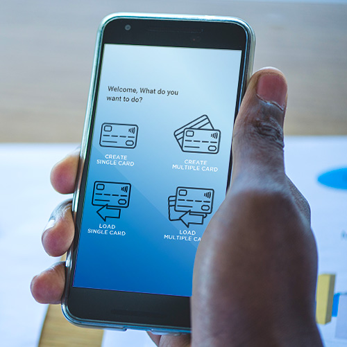 phone with card issuing options on screen